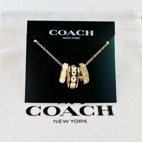 Coach Signature Enamel Black Gold Multi Gold Necklace CB448 - Picture 1 of 1